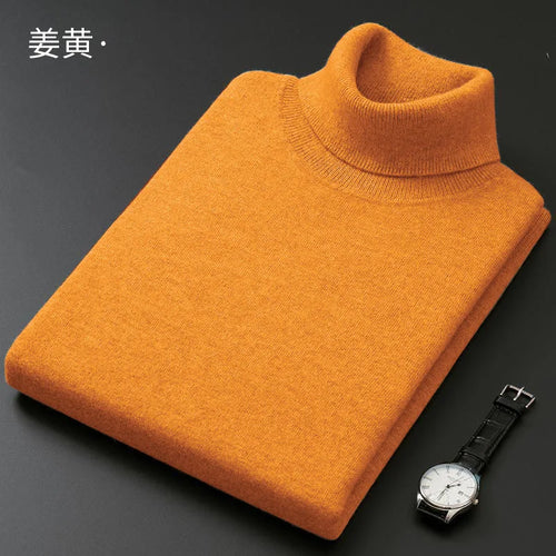Turtleneck Men Pullover Cashmere Cotton Blend Knitted Sweater 2025