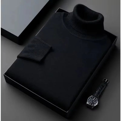 New Mens Long Sleeve Knitted Sweaters Solid Color Turtleneck Coats