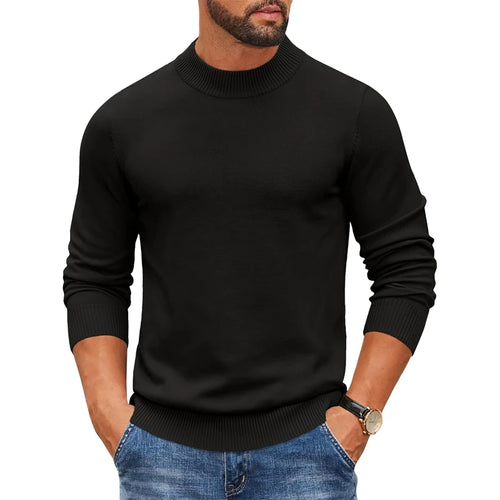 Men's Mock Turtleneck Ribbed Knit Pullover Sweater Casual Heavyweight