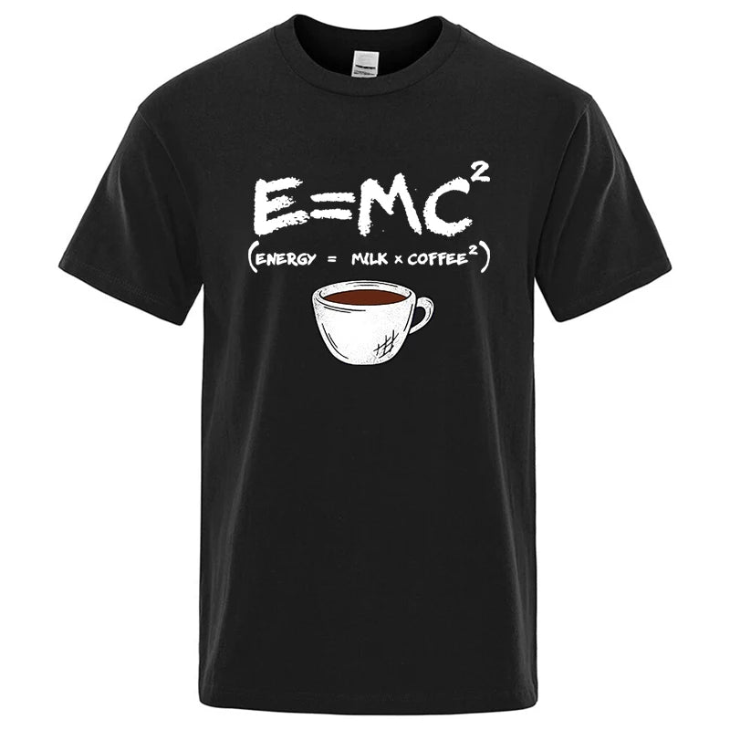 Summer Men's T-shirt 100% Cotton Casual Funny Energy=Milk+Coffee Print