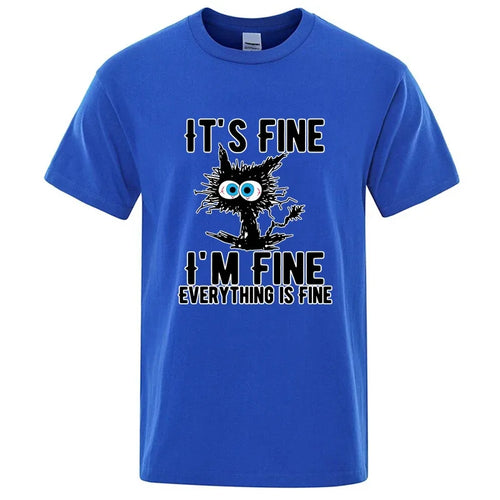 Men's High Quality T-shirt 100% Cotton Funny Cool Cat Printed T-shirt