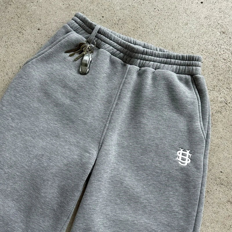 Autumn Drawstring Zipper Sweatpants Solid Color Casual High Street