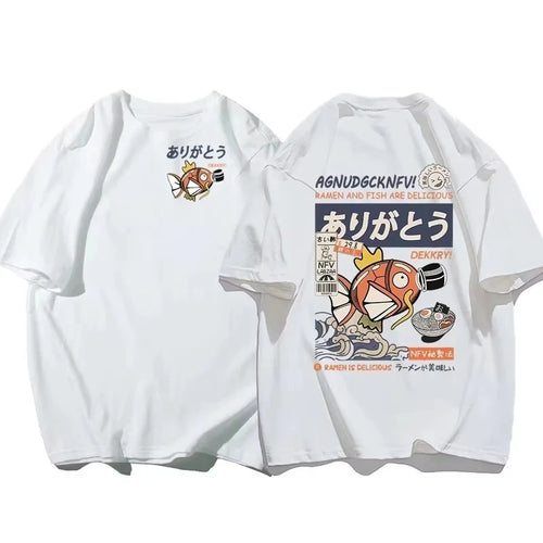 Japanese Streetwear T-shirt Men Koi Fish Soy Sauce Print Casual Women