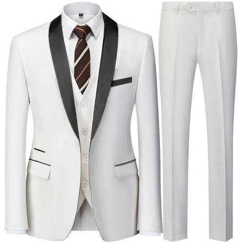 Black Men Autumn Wedding Party Three Pieces Set Large Size Male Blazer