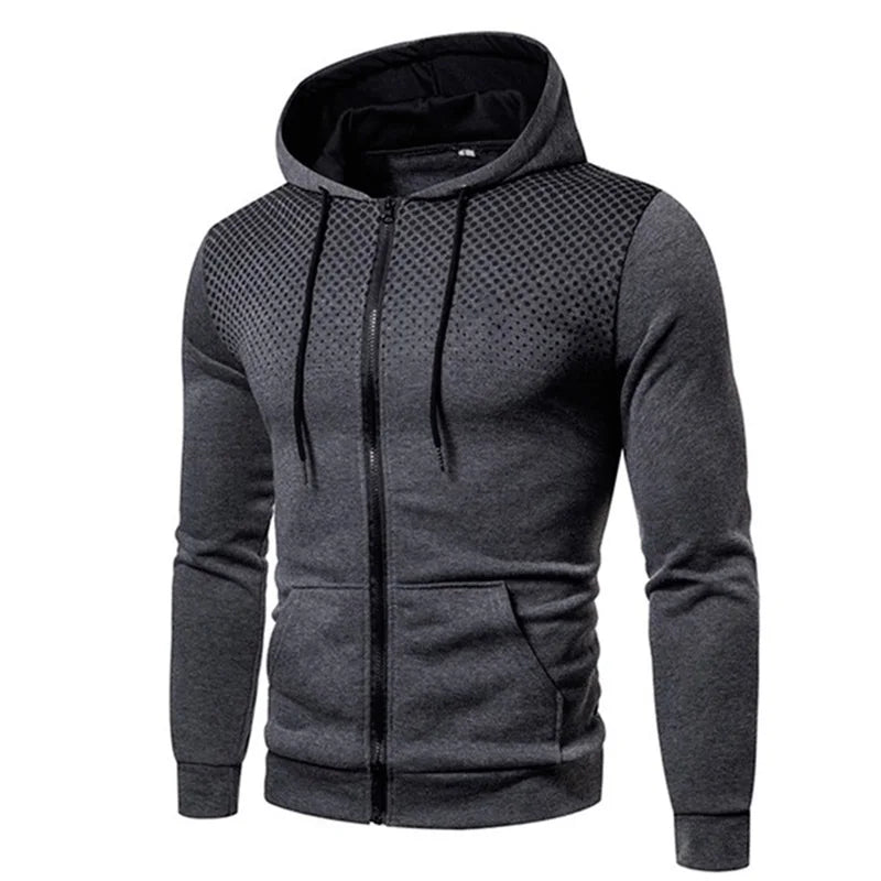 Men's Zip Up Hoodie Pocket Polka Pot Print Hooded Sweatshirt Sport