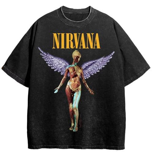 Nirvana rock band men's Retro cotton Washed Tee In Utero album man