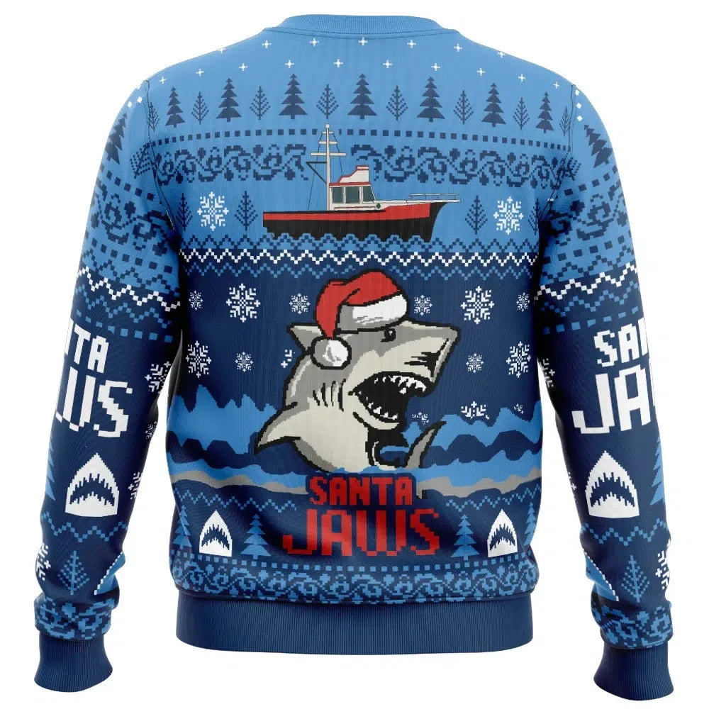 Santa Jaws Jaws Men's Crew Neck Ugly Christmas Sweatshirt Soft Comfy