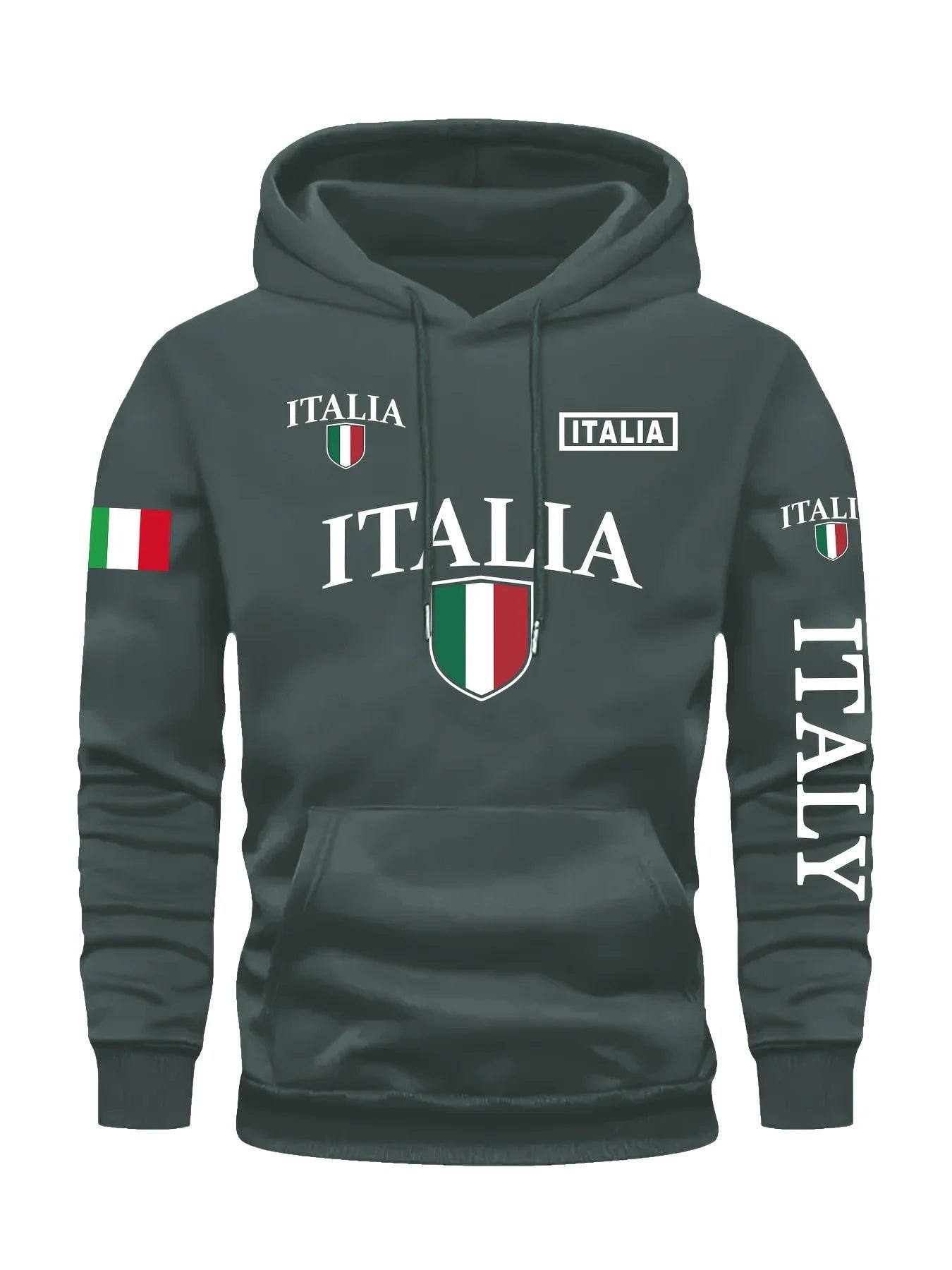 Men's Italy Flag Shield Bold ITALY Letter Print Hoodie Grey Casual
