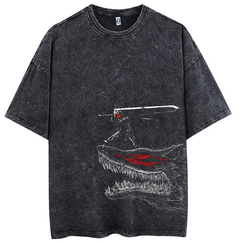 Hip Hop Men Streetwear T-Shirt Retro Vintage Washed Anime Graphic T
