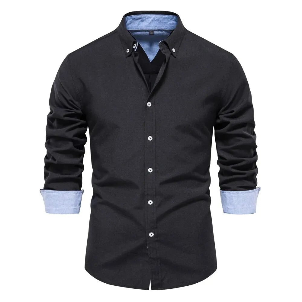 AIOPESON New Spring Cotton Blend Men's Oxford Shirt Long Sleeve Button