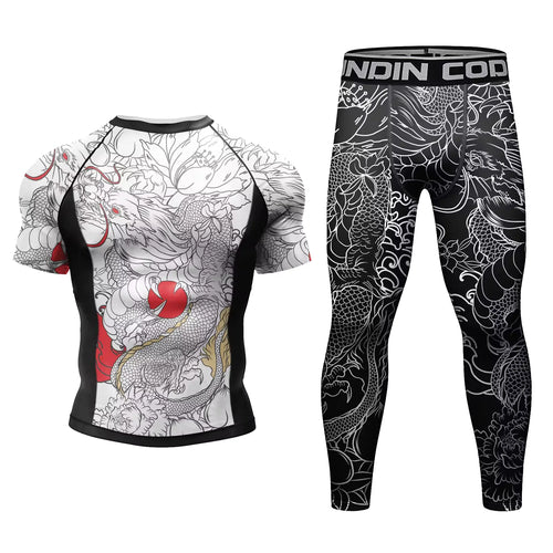 Men Tracksuit MMA No Gi Rashguard Jiu Jitsu T-shirt+Pants Boxing