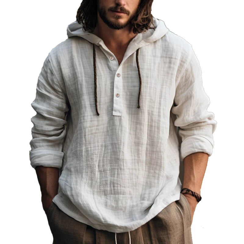 2024 New Men's Casual Blouse Cotton Linen Shirt Loose Tops Long Sleeve