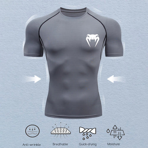 Men's Compression Shirts Fitness Snake Print Gym Shirts Quick Dry