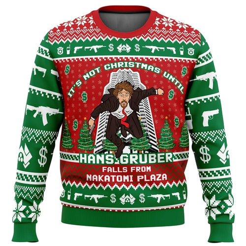 Hans Gruber Fall Nakatomi Plaza Die Hard Men's Crewneck Ugly Christmas