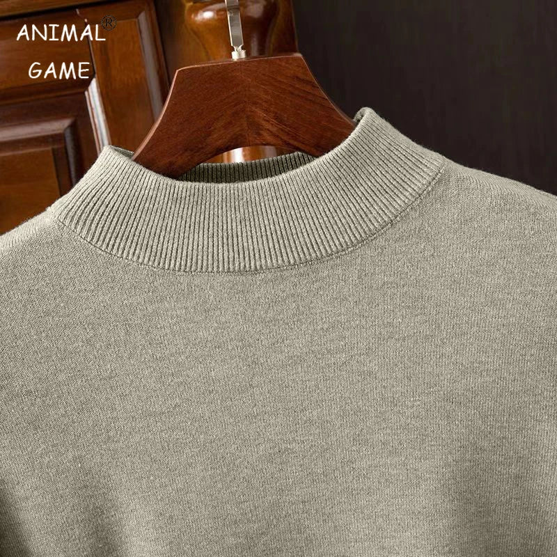 Autumn Mens Mock Turtleneck Knitwear Sweater Outdoor Half Neck Solid