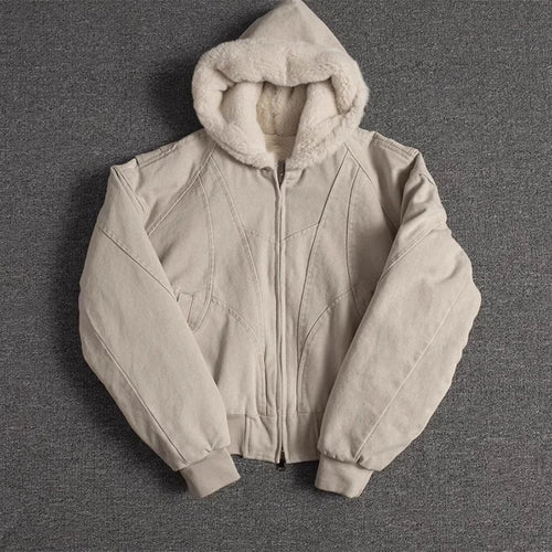 Mauroicardi Autumn Winter Short Thickened Warm Oversized Canvas Washed