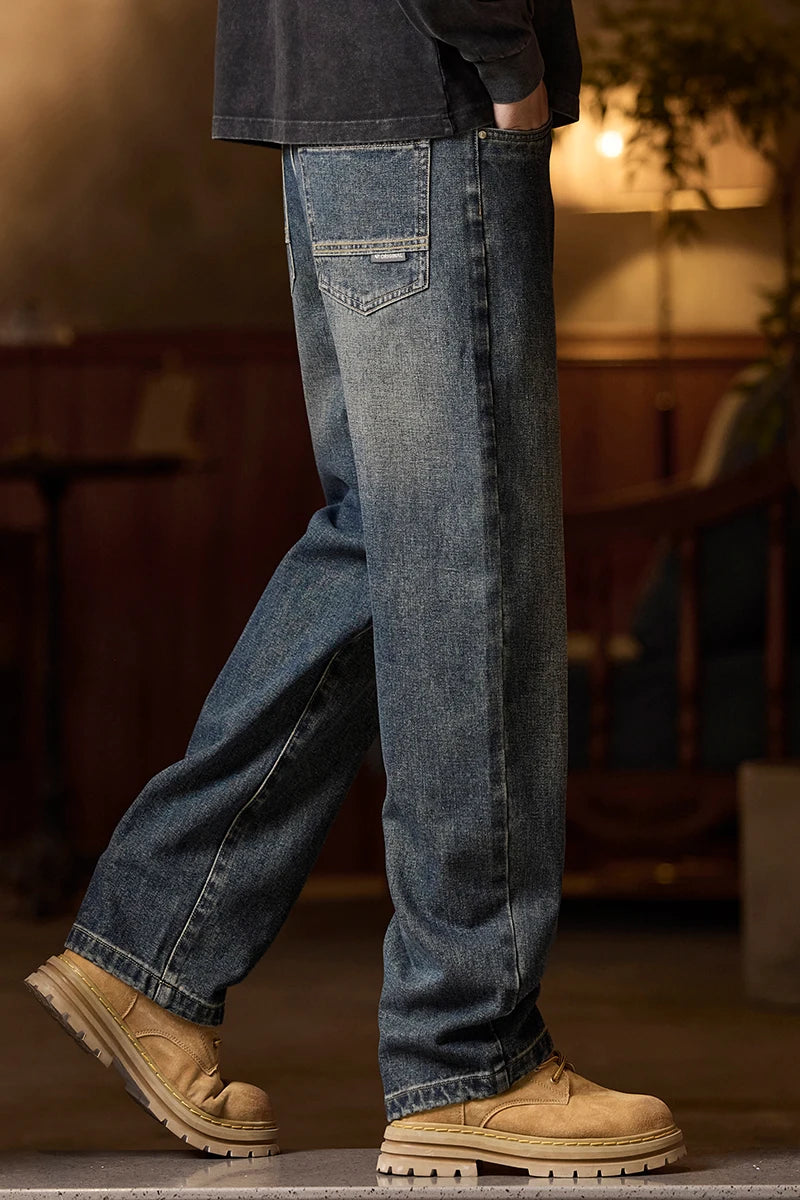 Mens Elastic Waist Jeans Relaxed Fit Men's Blue Jeans with Elastic