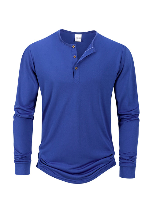 Men's T Shirt Autumn Button Long Sleeve Henley Neck T-Shirt Solid