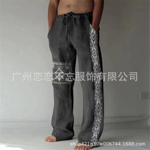 1 Mens Summer Beach Drawstring Ethnic Style Casual Straight Leg