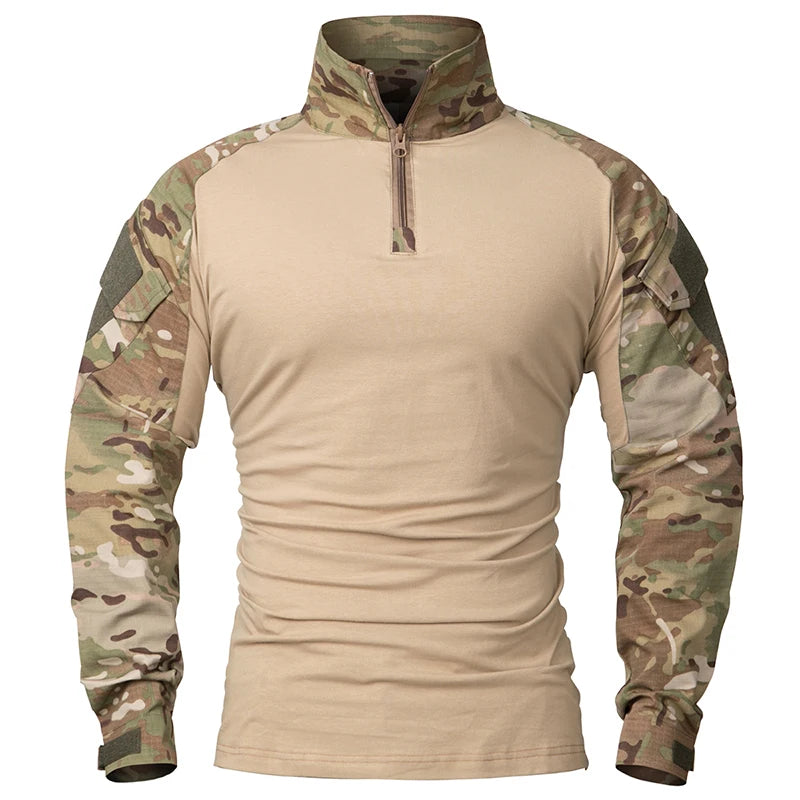 Men's Long Sleeve Combat Shirt 1/4 Zipper Ripstop Cotton Tactical