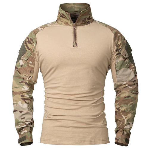 Men's Long Sleeve Combat Shirt 1/4 Zipper Ripstop Cotton Tactical