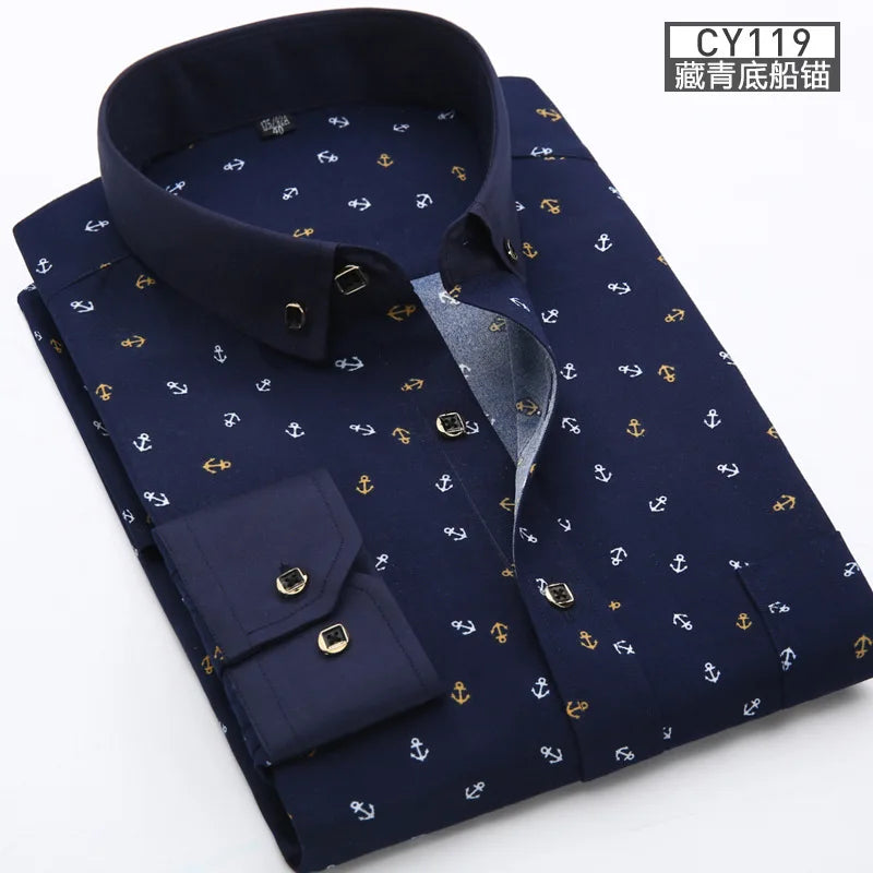 New men's shirt Thin long-sleeved printed spring/summer non-ironing