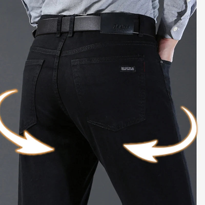 Men Classic Advanced Fashion Brand Pure Black Jeans Man Soft Breathe