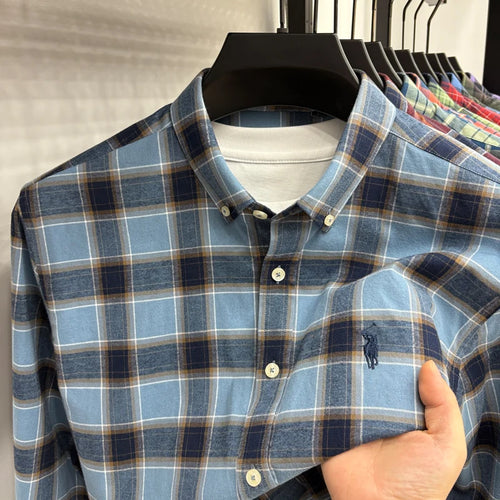 Luxury Brand Embroidery 100% Cotton Long Sleeved Shirt Men's New Shirt