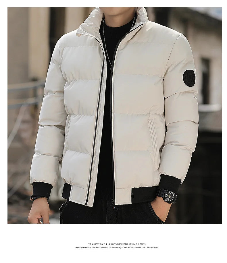 2025 Winter New Solid Color Zipper Down Jacket Thick Cotton Jacket Men