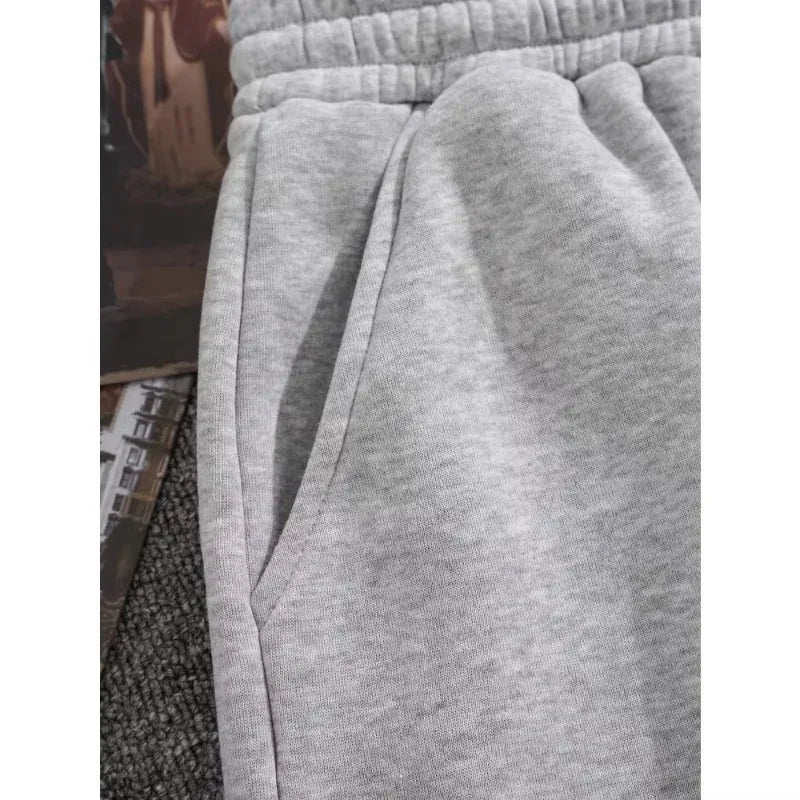 Four season new solid color gray loose cotton men's casual drawstring