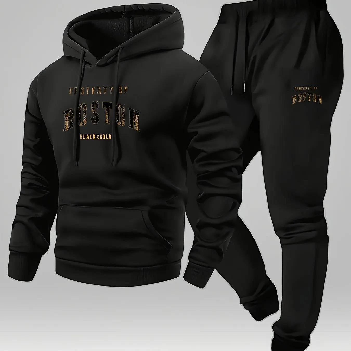 Men's Boston print hooded sweatshirt and sweatpants soft and