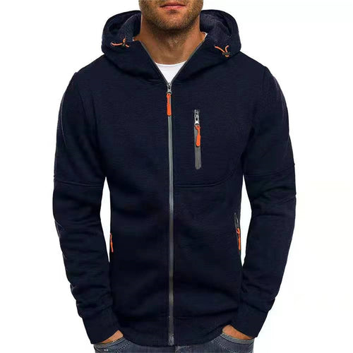 Solid color men's hooded jacket Casual long-sleeved hoodie Zipper Gym