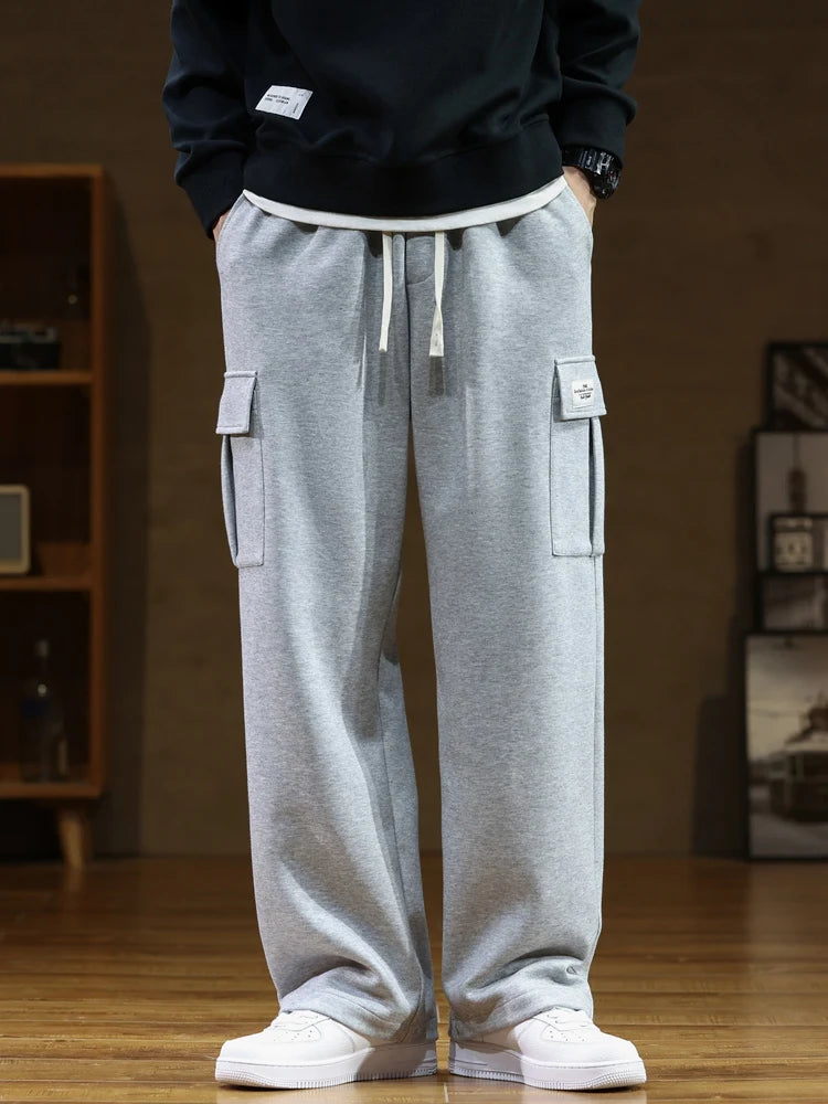Spring Autumn Multi-Pockets Sweatpants Men Drawstring Waist Sportswear