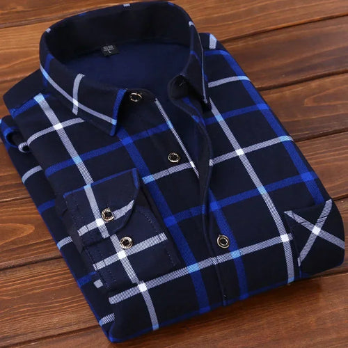 2024 Men's Winter Warm Long Sleeve Plaid Shirts Flannel Fur Lined