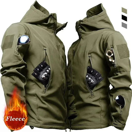 Men's Hooded Casual Military Outdoor Utility Jacket Fashion Sharkskin
