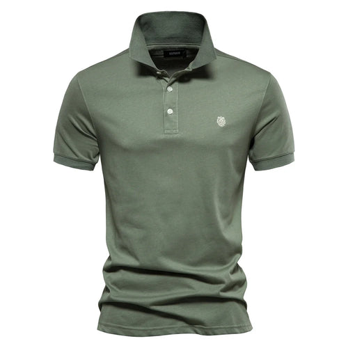 AIOPESON 100% Cotton Embroidery Men's Polo Shirts Solid Color Short