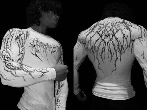 Men's Compression Sports Shirt  Gothic Lightning Print GYM Fitness Top