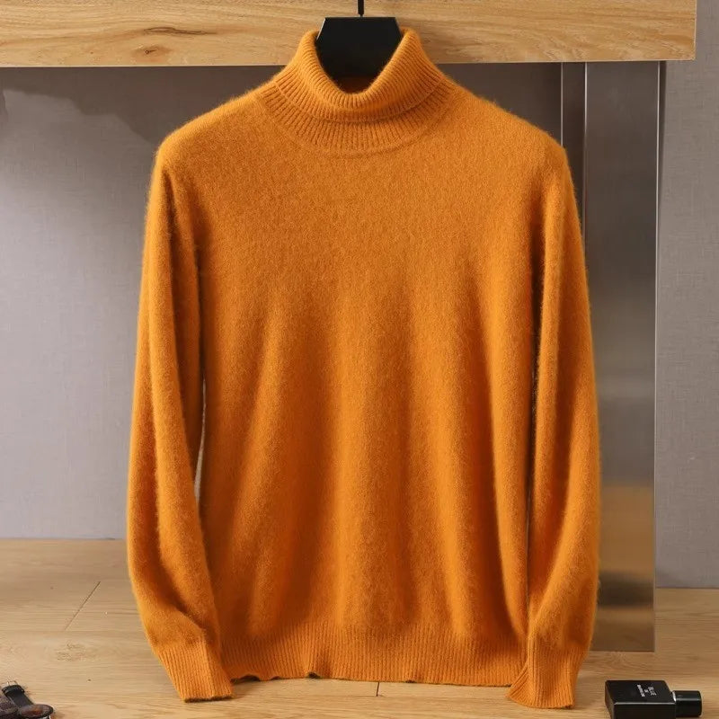 Men's 100% pure Mink velvet Cashmere Sweater High Lapels Pullovers
