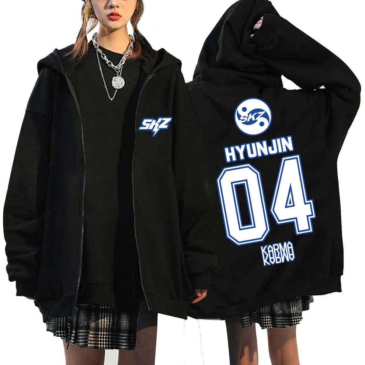 2025 Men's & Women's KPOP KARMA Print Zip-Up Hoodie Fashion Casual