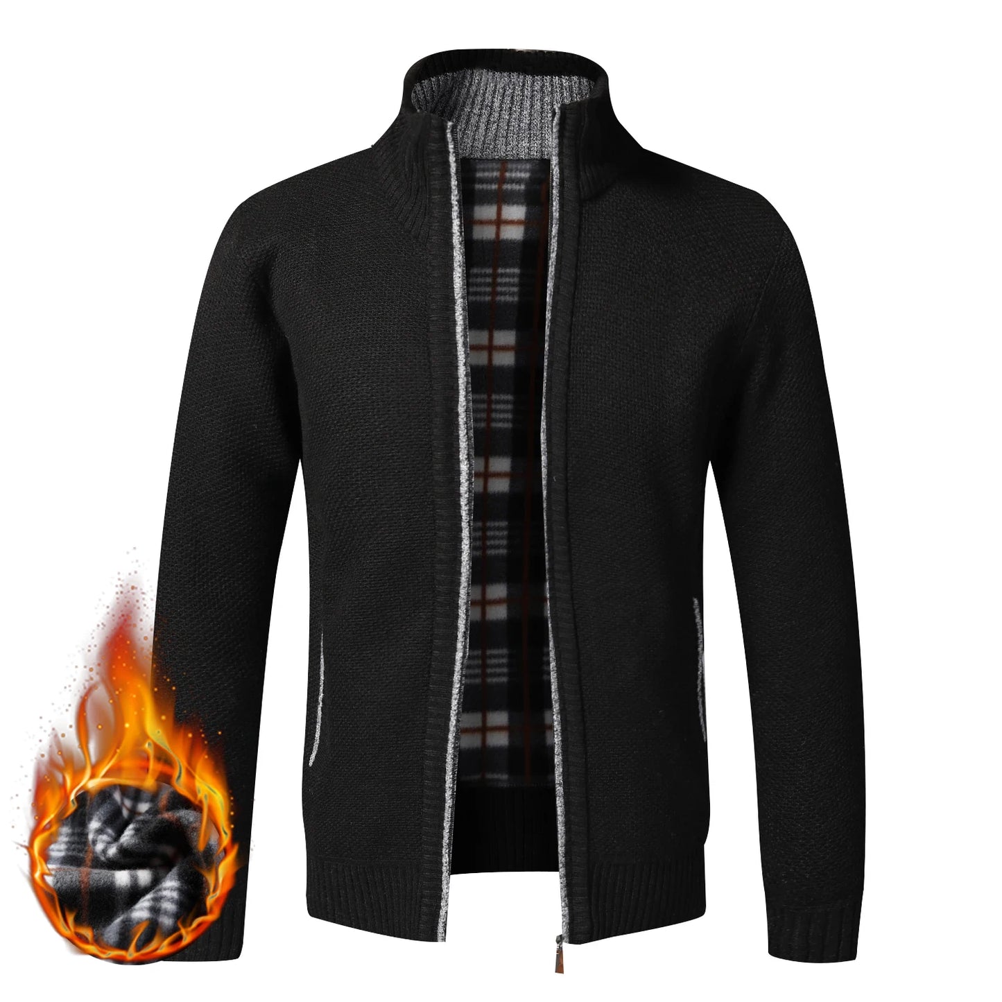 Autumn Winter Warm Cardigan Men Fleece Sweaters Full Zip Jackets Slim
