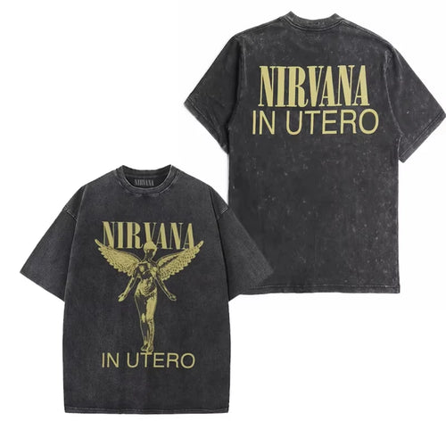 Nirvana rock band men's Retro cotton Washed Tee In Utero album man