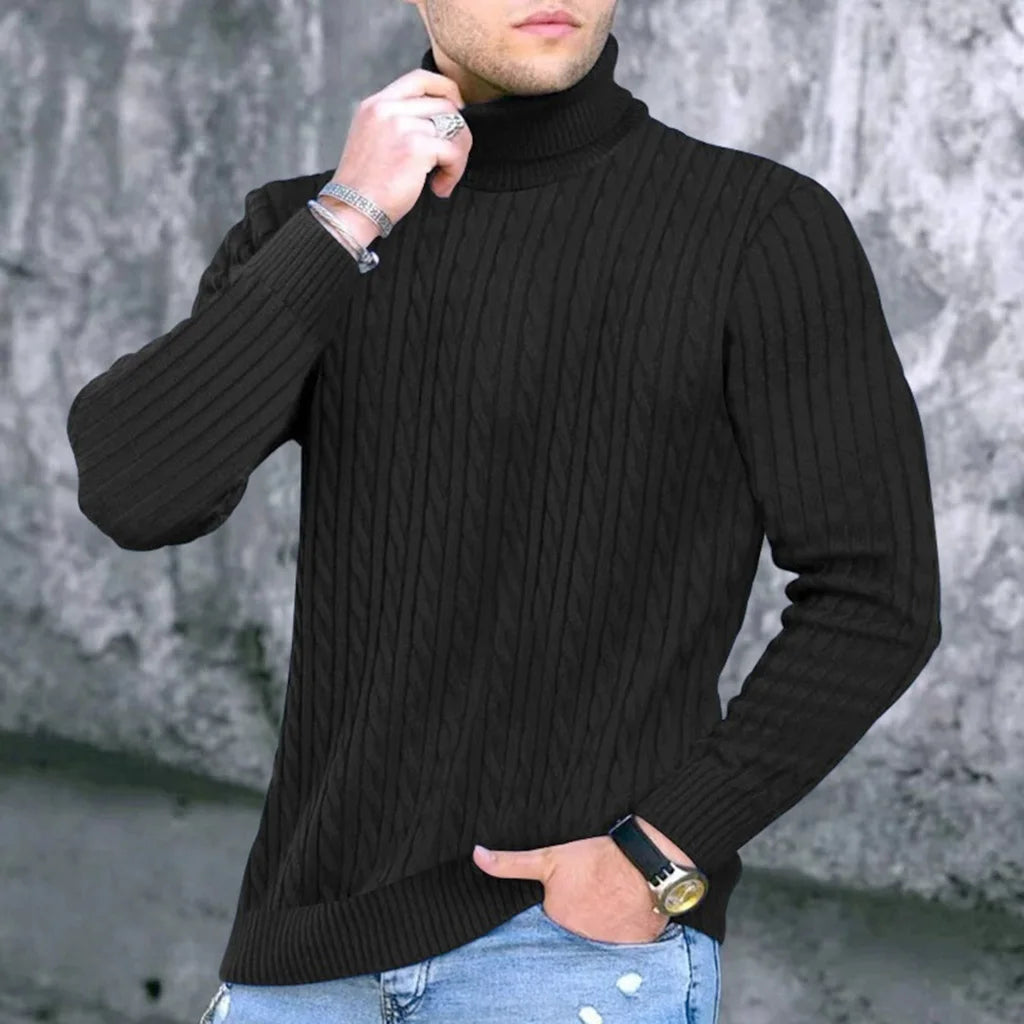 Autumn Winter New Men's Knit Sweater High Neck Warmth Fashion Solid