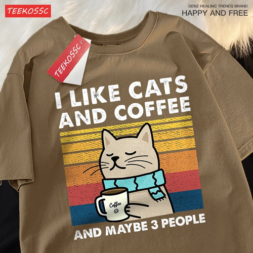 I Like Cats And Coffee Men Women T-Shirt Cotton Tee Clothes Hip Hop