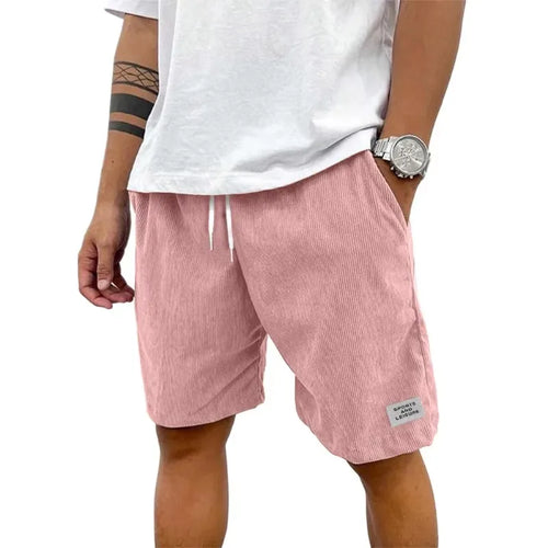 Summer Men's Solid Corduroy Shorts with Drawstring Casual Elastic