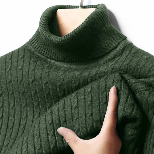 Autumn Men's Ribbed Turtleneck Sweater Warm Fitted Knitted Pullover