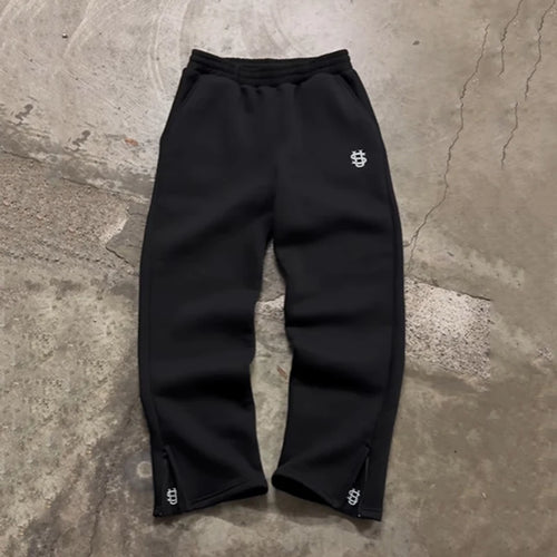 Autumn Drawstring Zipper Sweatpants Solid Color Casual High Street