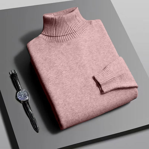 Autumn Mens High Quality Knitted Turtleneck Sweater Slim Fit Long