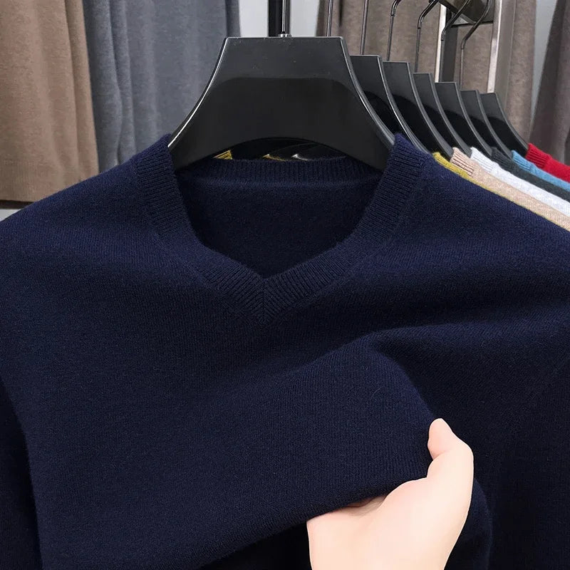 New Sweatwear Men's V Neck Basic Solid Color Sweaters Round Neck
