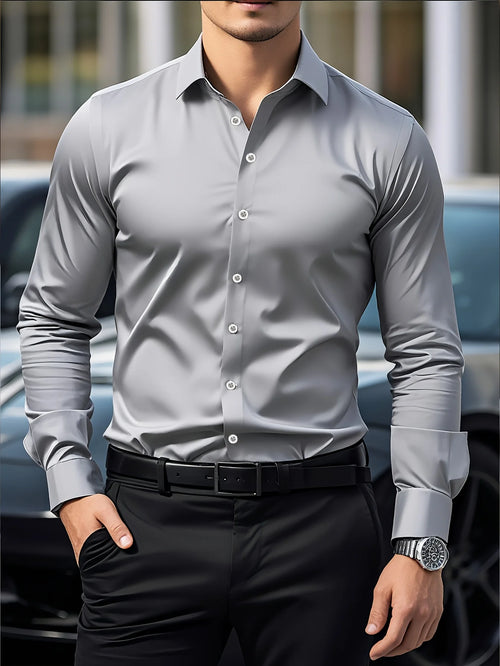 FGKKS New Men Shirt Brand New Solid Color Long Sleeve Elastic Fabric