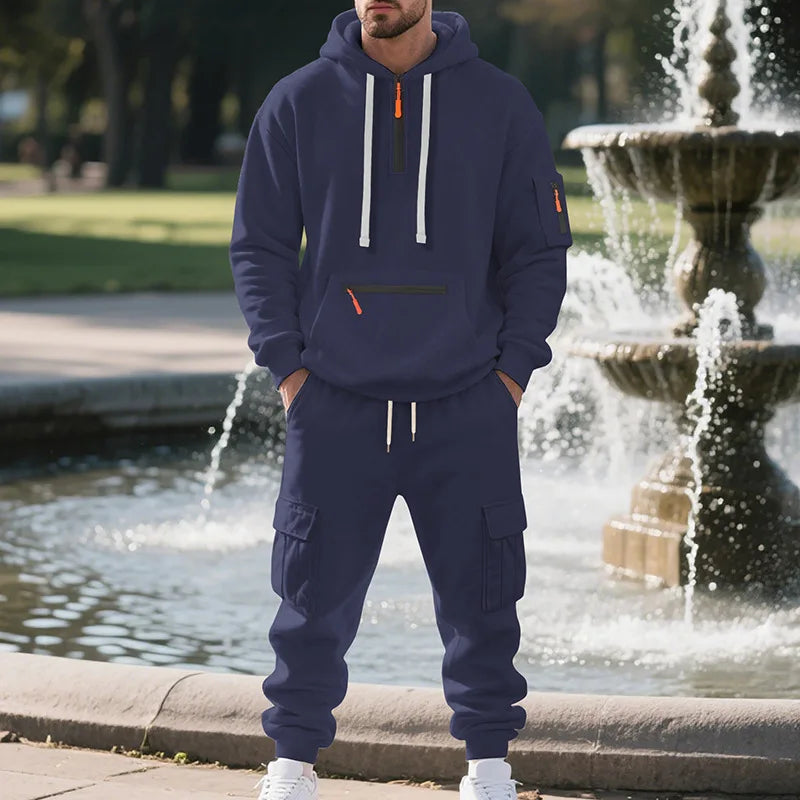 Men's sports suit style autumn and winter fleece men's casual